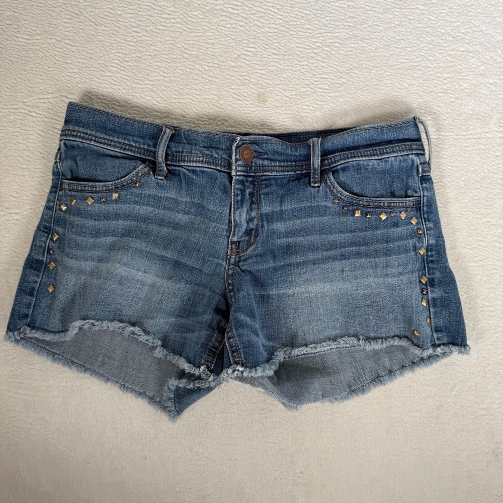 Hollister‎ Womens 7 W28 Midi Short Studded Frayed Denim Shorts 4" Inseam